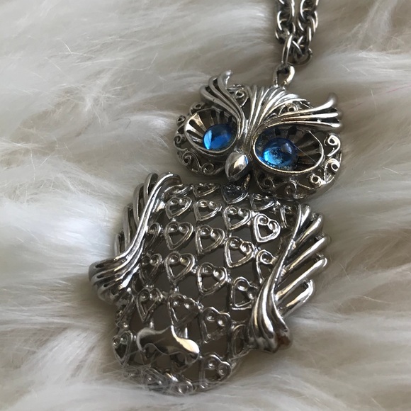 Jewelry - Silver Owl necklace, blue eyes Christmas